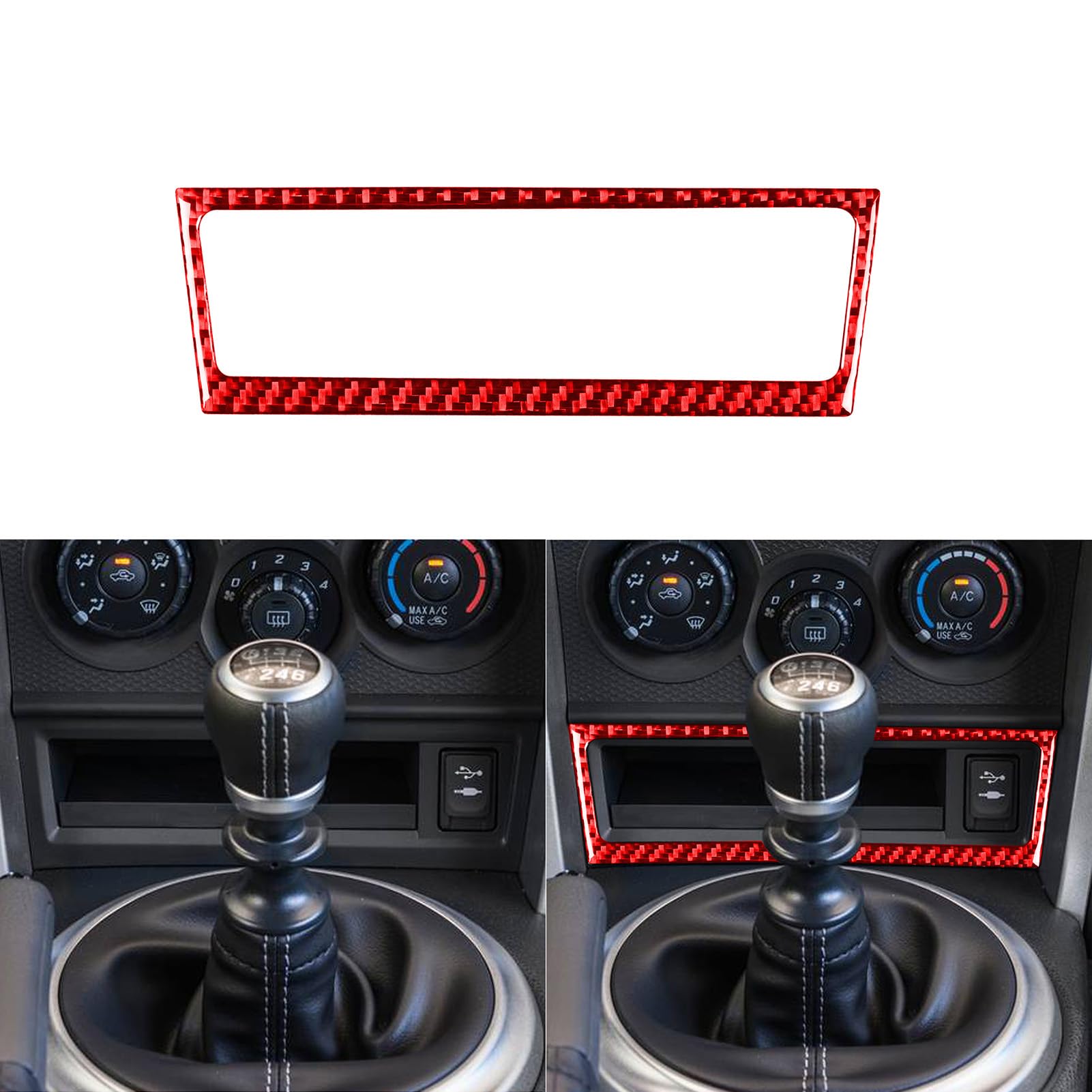 Car Decals Storage Box Glove Box Trim Stickers Interior Compatible with Scion FR-S 2013 2014 2015 2016 / Toyota 86 2017 2018 2019 2020 Red Real Carbon Fiber Accessories