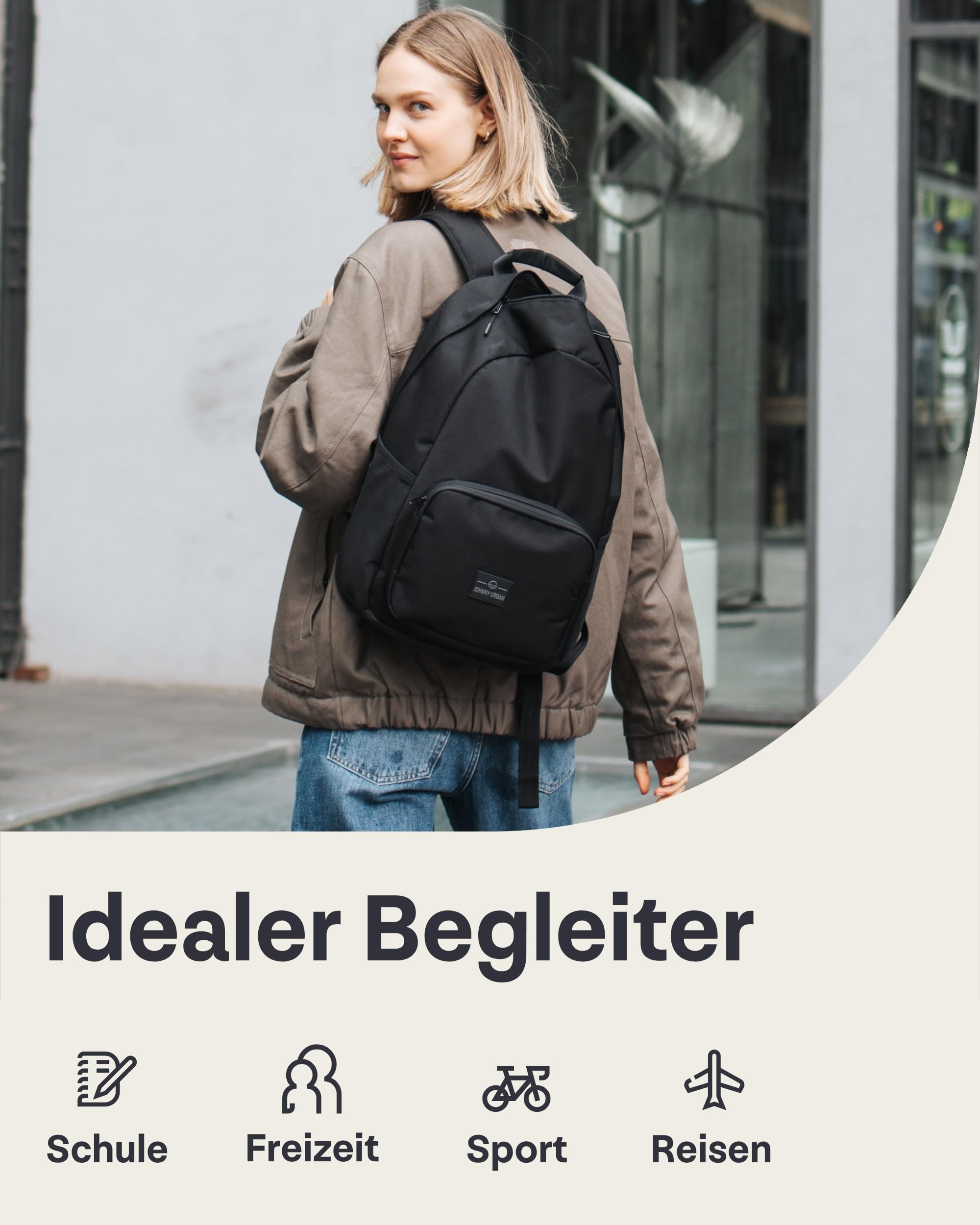 Johnny Urban Schulrucksack Teenager Schwarz - Moritz - Schultasche für Jungen & Mädchen - 17 Liter - Casual Tagesrucksack mit Laptopfach für Schule & Freizeit - Wasserabweisend