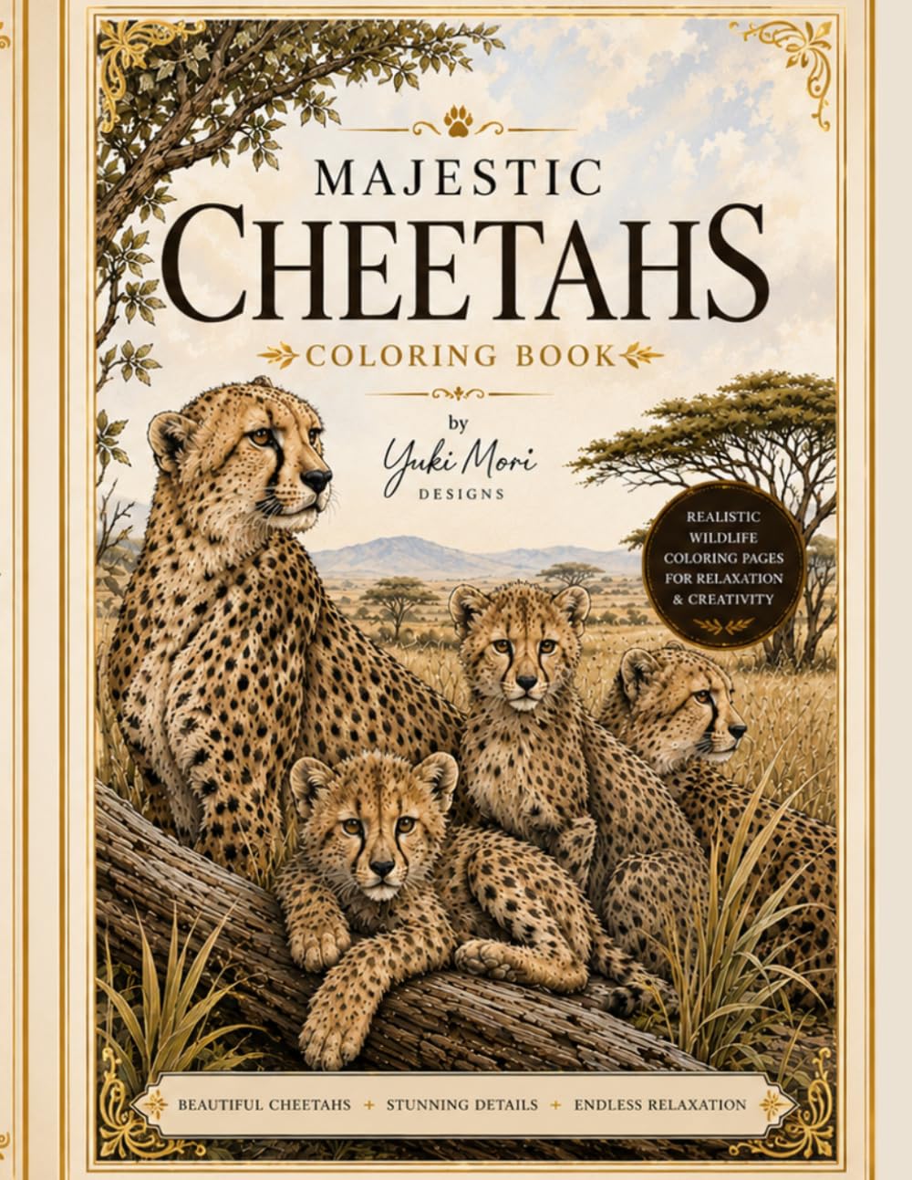 Majestic Cheetahs Coloring Book: Realistic Wildlife Coloring Pages