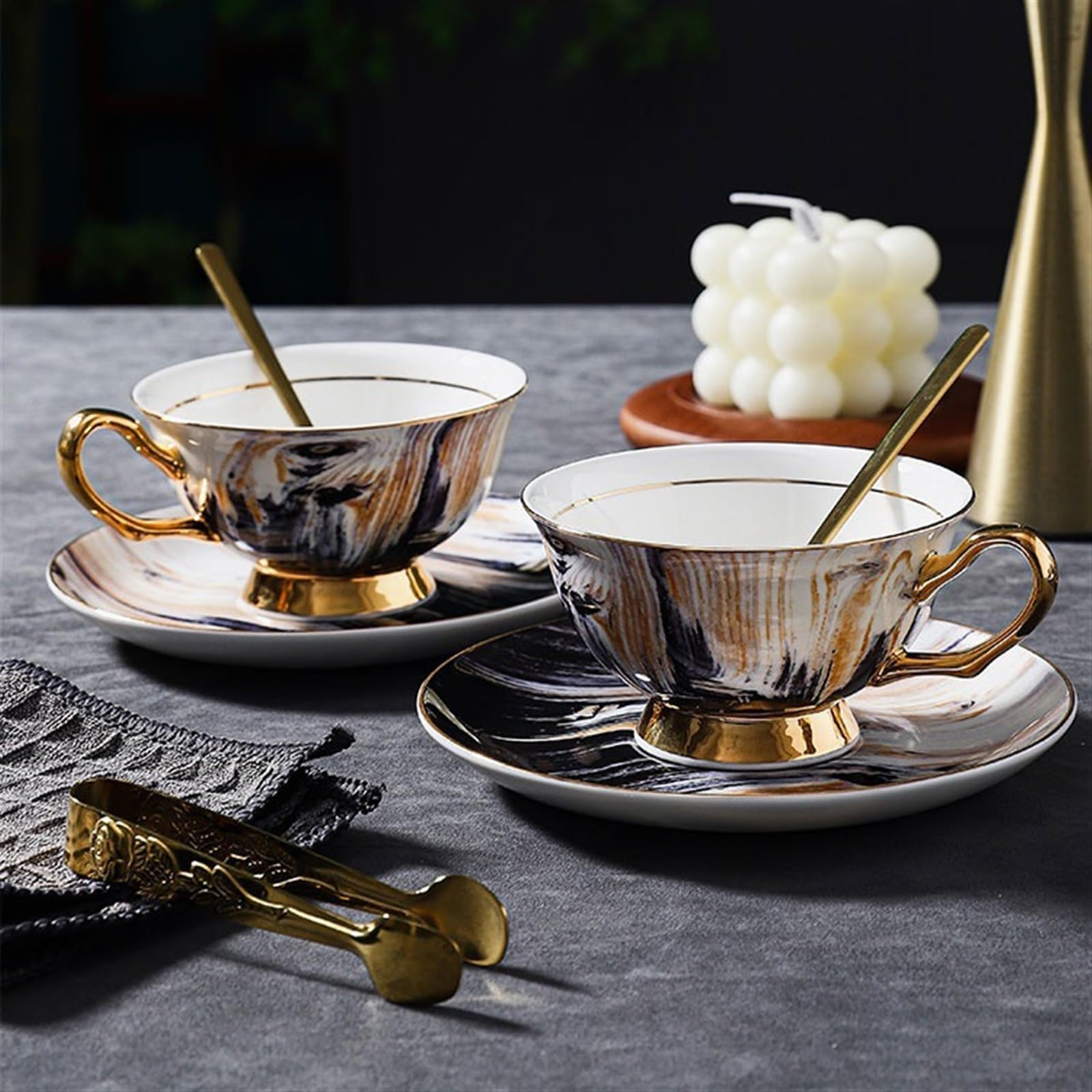 Tasse Tasses Ensemble de tasses et soucoupes en céramique luxe Art Light, à café porcelaine, thé britanniques l'après-midi