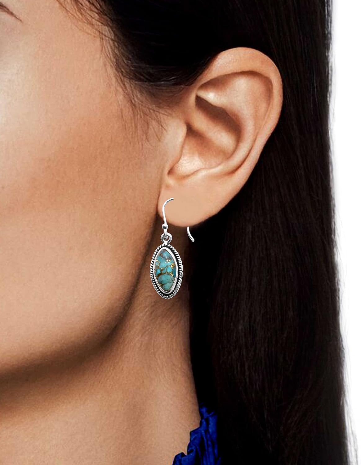 Silver Palace Natural Copper Turquoise Gemstone 925 Sterling Silver Drop Dangle Earrings For Women