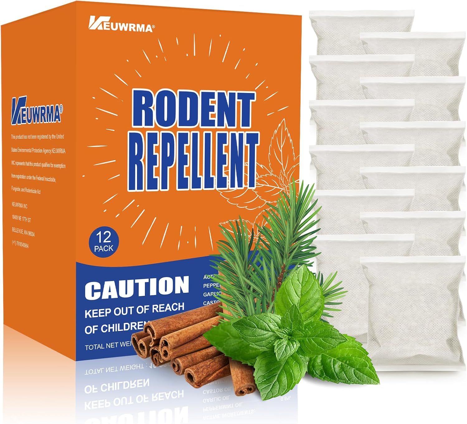 Natural Mouse Repellent Pouches, Contain Cinnamon/Peppermint Oils Repel Mice from Nesting in Home, Car Engine, RV, Attic, Basement & Kitchen - Rodent Repellent to Prevent Chewing & Nesting