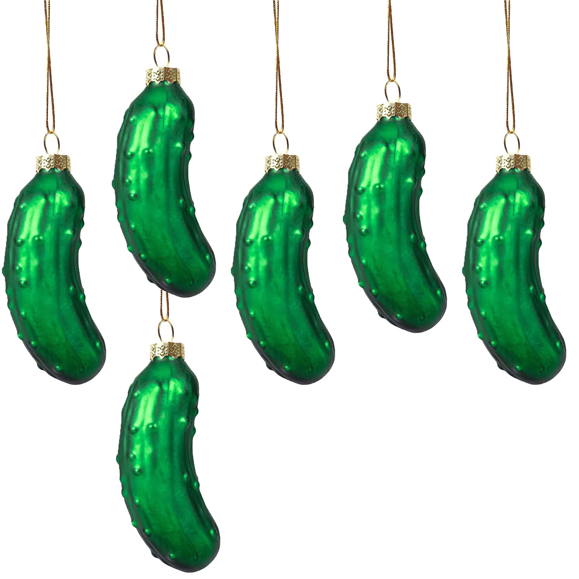 Herzwild Green 6Pcs Glass Pickle Ornament Traditional Christmas Hanging Decorations Glass Cucumber Ornaments Xmas Tree Pendant Christmas Tree Decorations