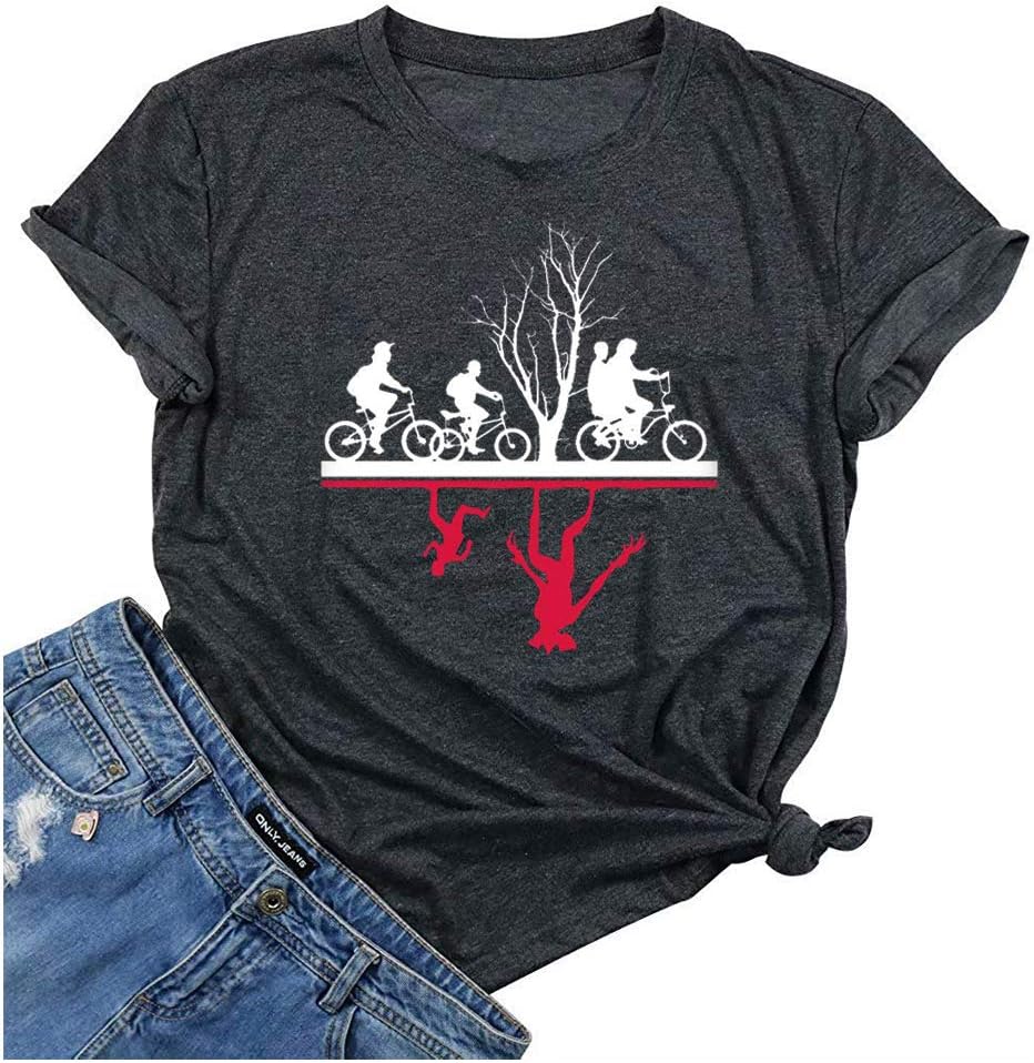 Stranger Things Upside Down Shirt Women Novelty Graphic Tees Casual Short Sleeve Blouse Tops