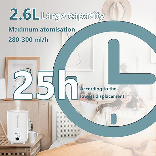 Miniatura 3 de DEHOZO Humidificadores para dormitorio, bebé, 2.6 L, llenado superior para habitaciones grandes, oficinas, habitación de niños, 25 dB, silencioso,