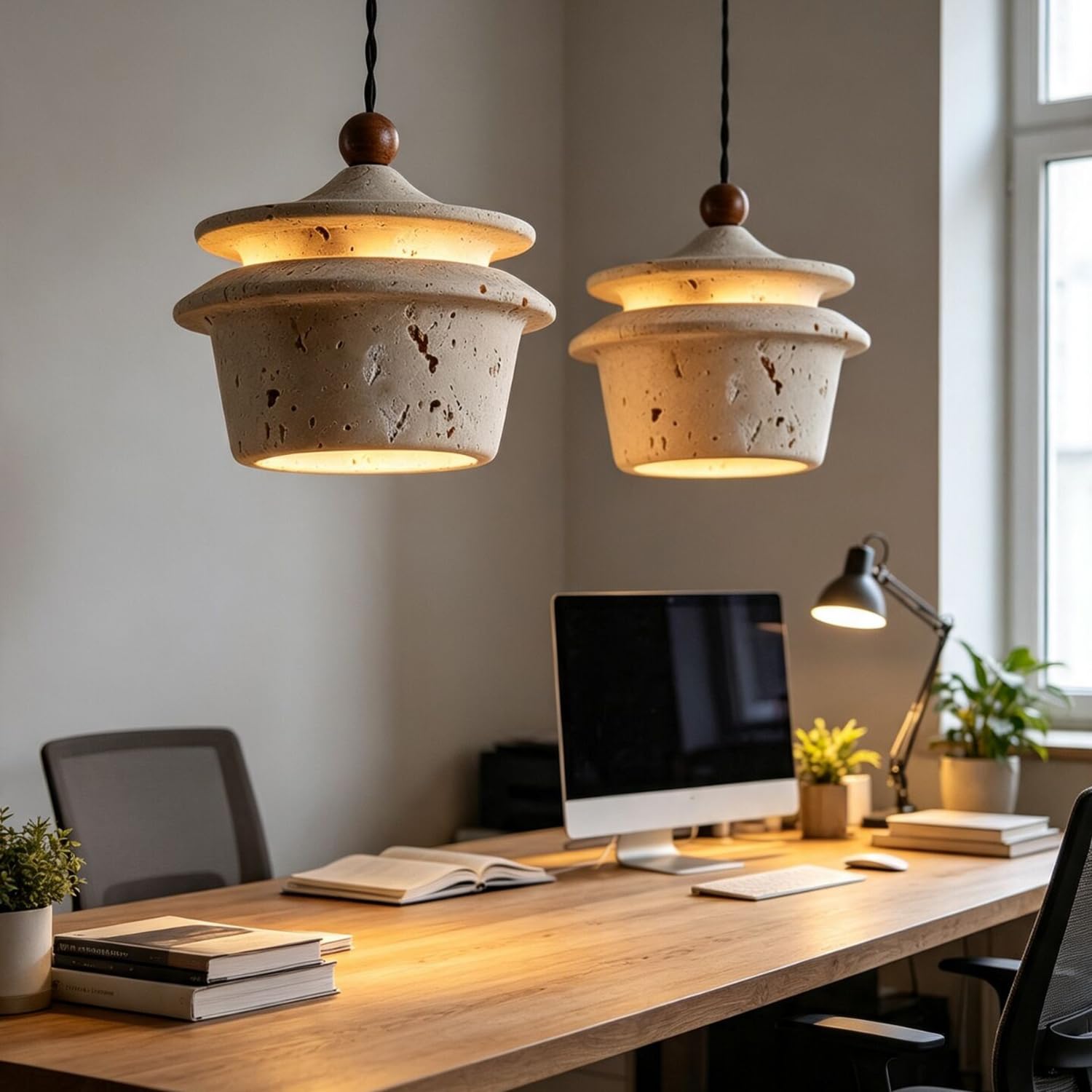 Lampada a sospensione in pietra di travertino naturale 5,9 in