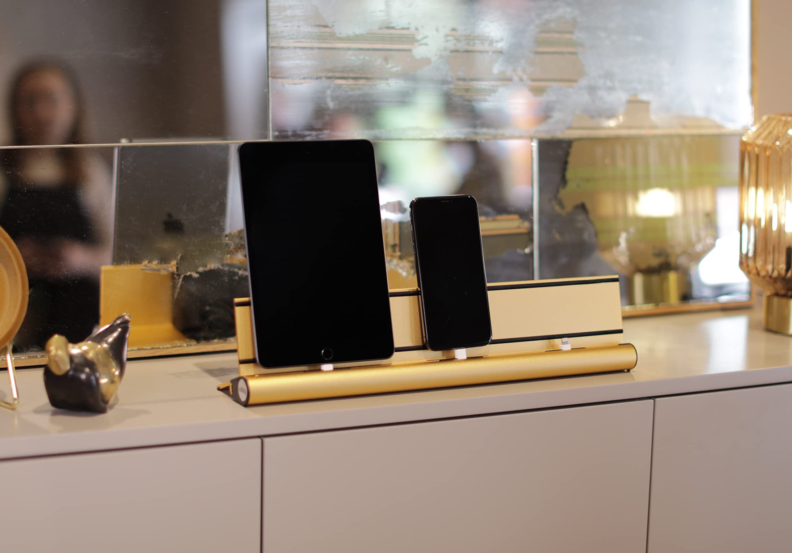 Stazione di ricarica universale per smartphone, tablet e AirPods, udoq 400, alluminio, oro, con Power Delivery Fast Charging e adattatore wireless (oro)