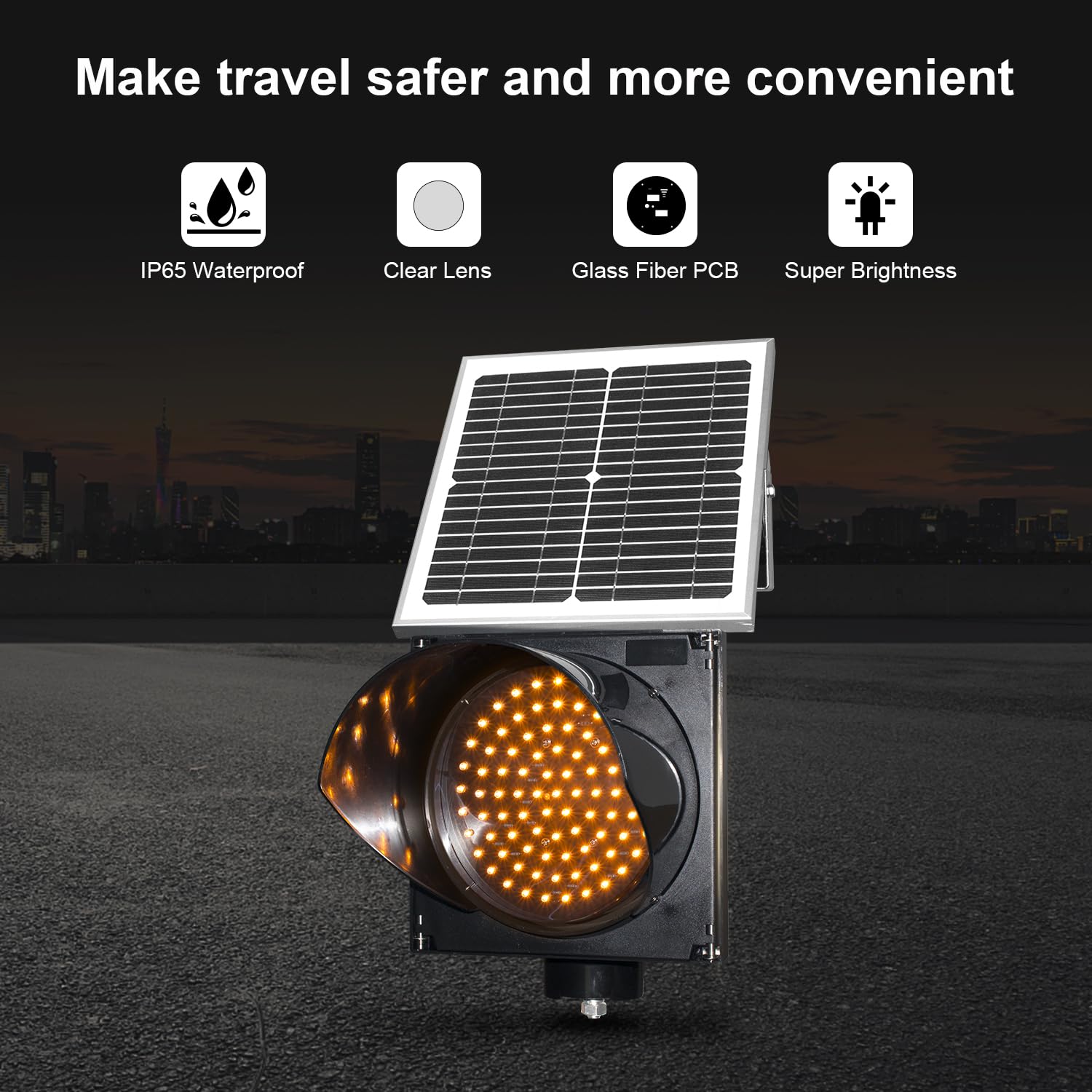 BBMi 200mm(8inch) LED Yellow Solar Traffic Light,Waterproof PC IP65 Industrial LED Single Flashing Warning Light, Battery Powered with Solar Panel 12V DC.