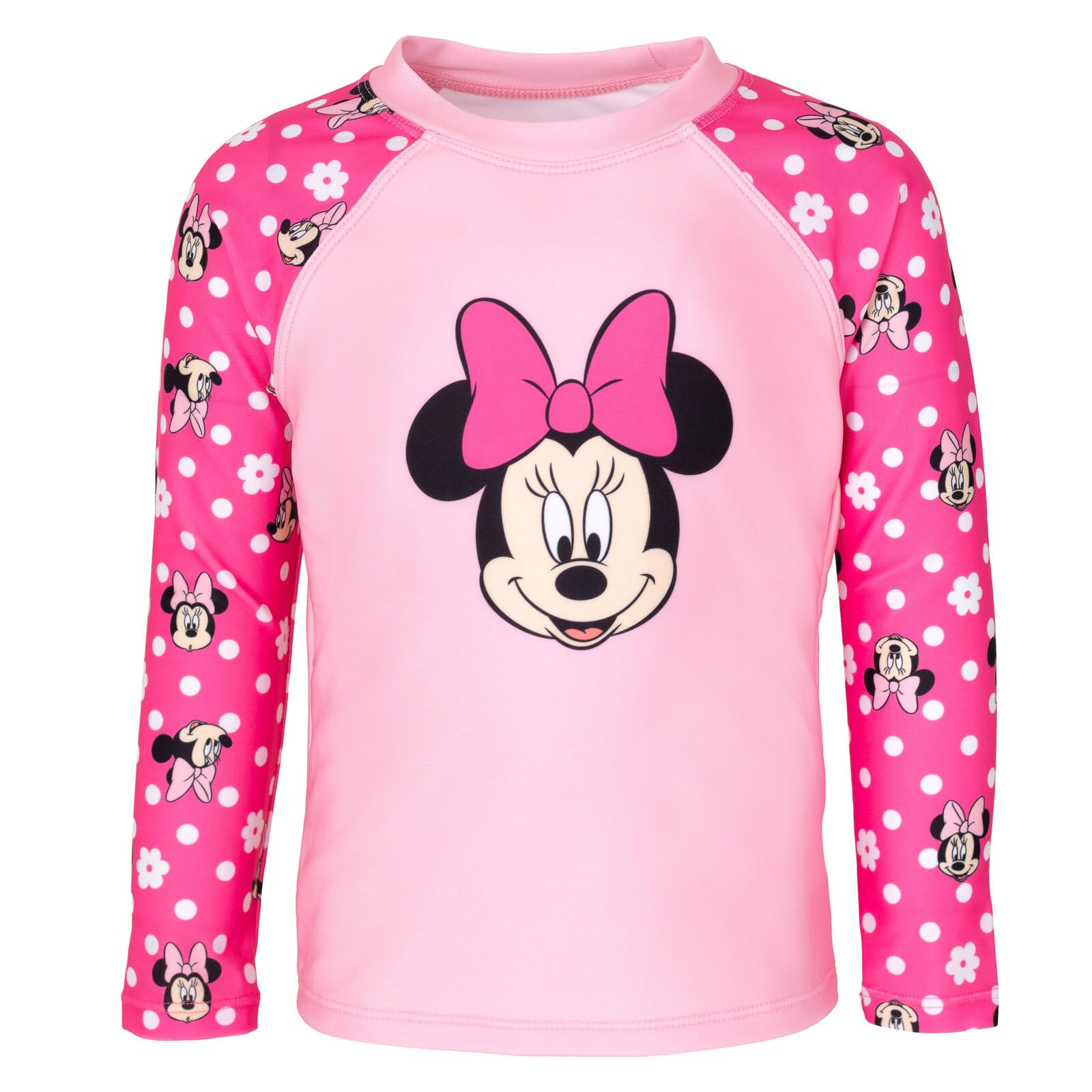 Disney Minnie Mouse kostium kąpielowy z ochroną UPF 50+, rashguard i szorty, zestaw kostiumów kąpielowych dla małych i dużych dzieci