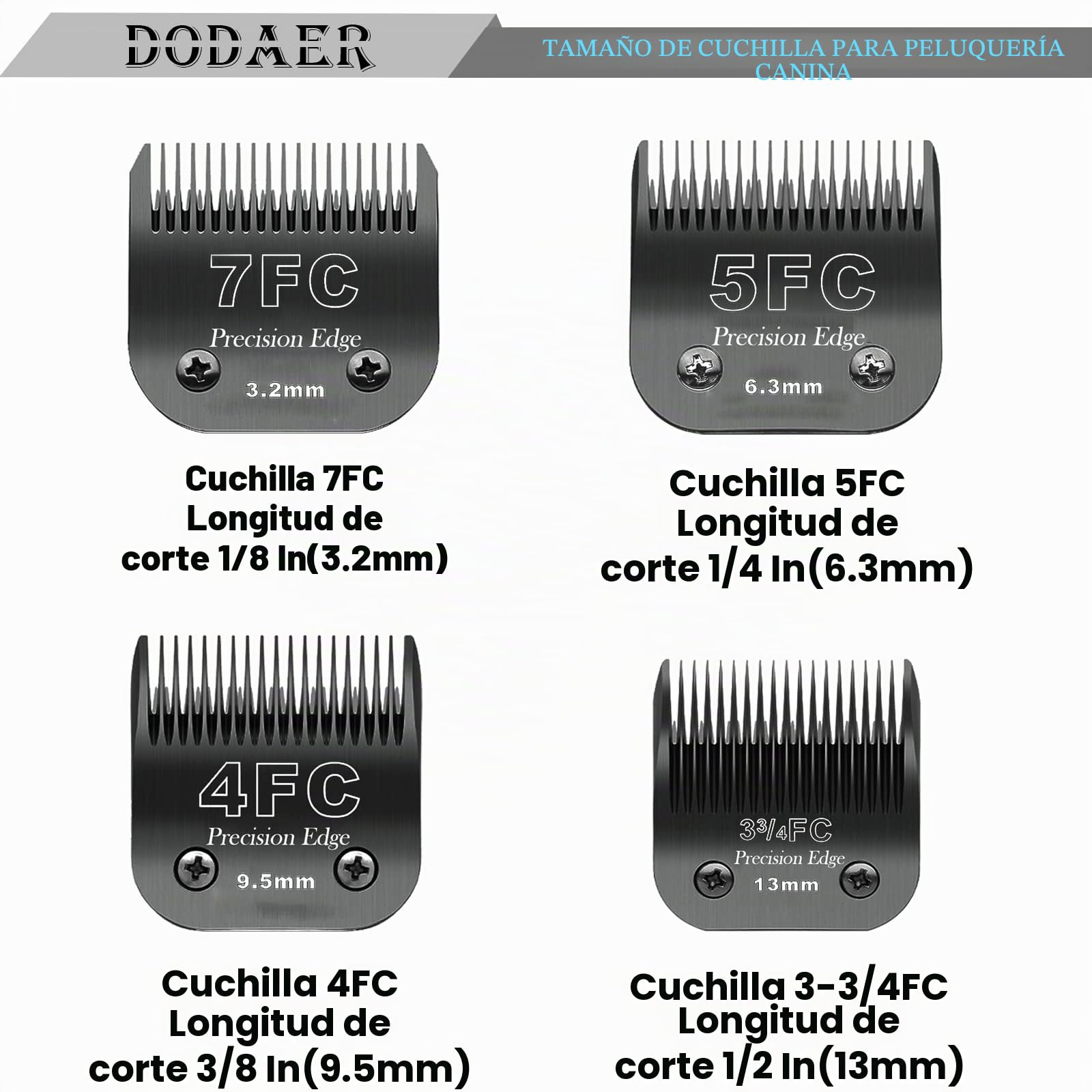 Cuchillas de Acero Inoxidable 7FC/5FC/4FC/3FC para cortapelos para Perros,compatibles con la Serie Moser 45-50/Heiniger/Andis/Oster A5/Wahl KM10,Paquete de 4,Color Negro