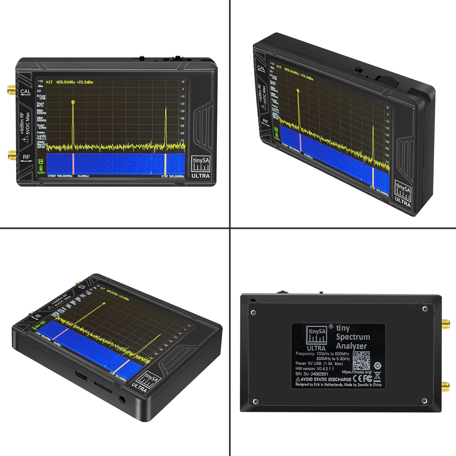 Upgraded TinySA Ultra Spectrum Analyzer 100kHz~5.3GHz 4.0 Inch Handheld Tiny Portable Frequency Analyzer Bulit-in Battery