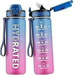 QLUR Water Bottle with Straw, 27oz Motivational Water Bottles with Time Marker to Drink, Tritan BPA Free, 750ml Sports Water Bottle with Carry Strap LeakProof for School Fitness Outdoor (1Pack)