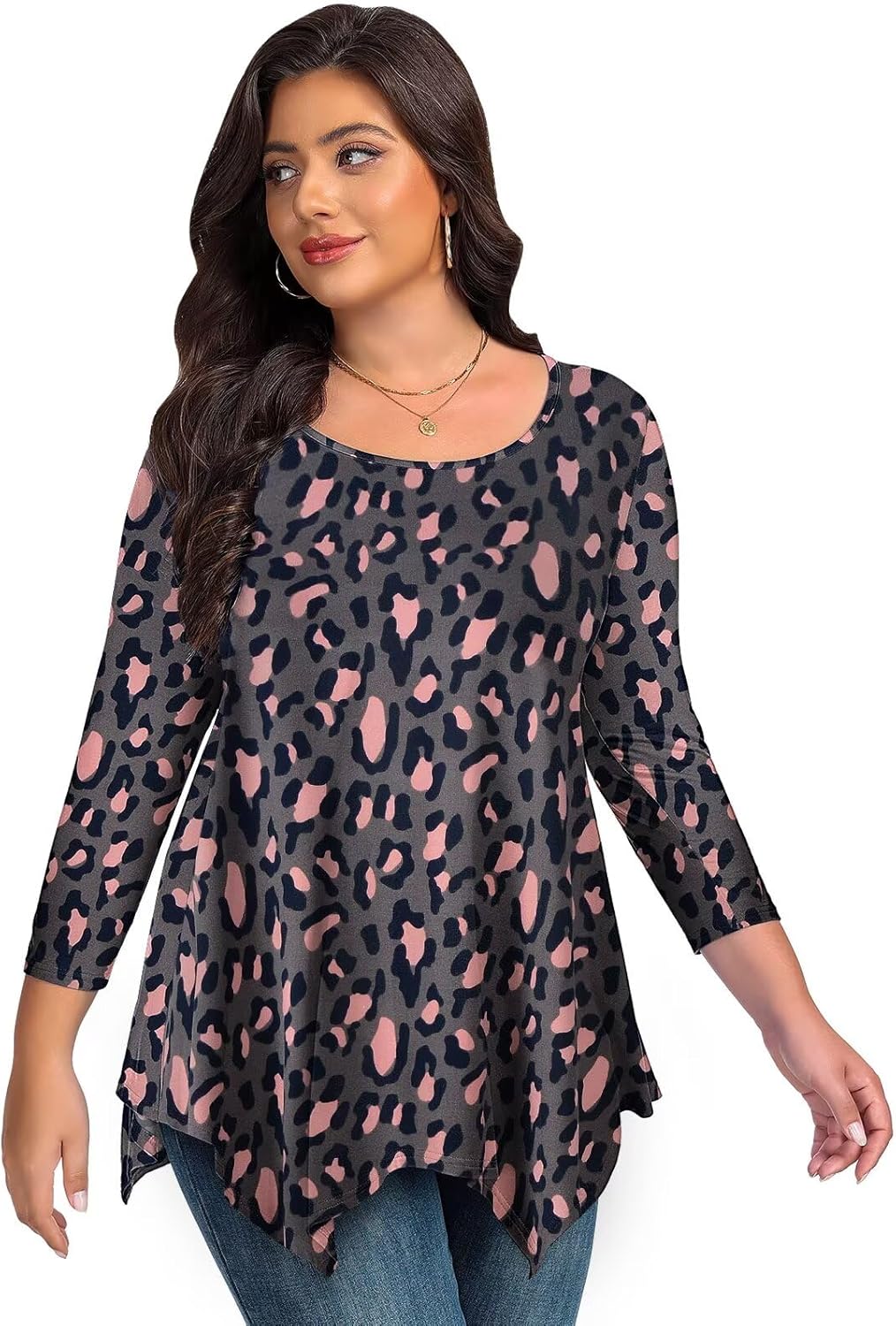 LARACE Plus Size Tops for Women 3/4 Sleeve Shirts Tunic Tops Loose Fit Basic Lady Clothes - Image 5