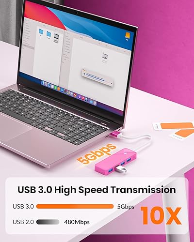 Miniatura 3 de GiGimundo Concentrador USB 3.0 de 5 Gbps, divisor USB de 4 puertos múltiples para laptop, computadora, PC, PS4, Xbox, impresora, teclado, mouse,