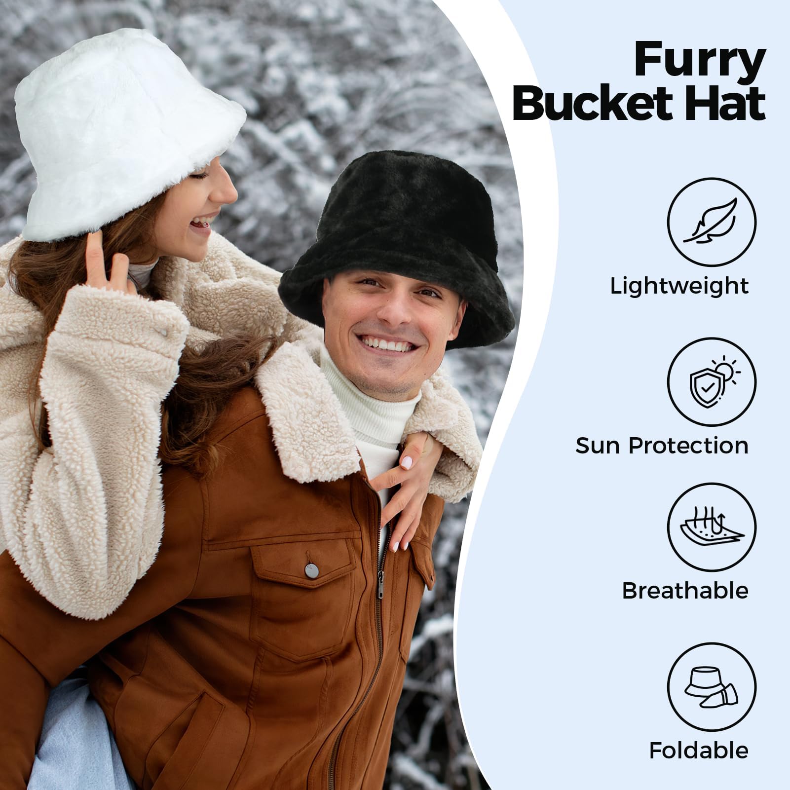 BFONS Faux Fur Winter Bucket Hat for Women Men Fuzzy Warm Hat Women's Furry Fisherman Cap for Casual, Trips, Sports, Skiing