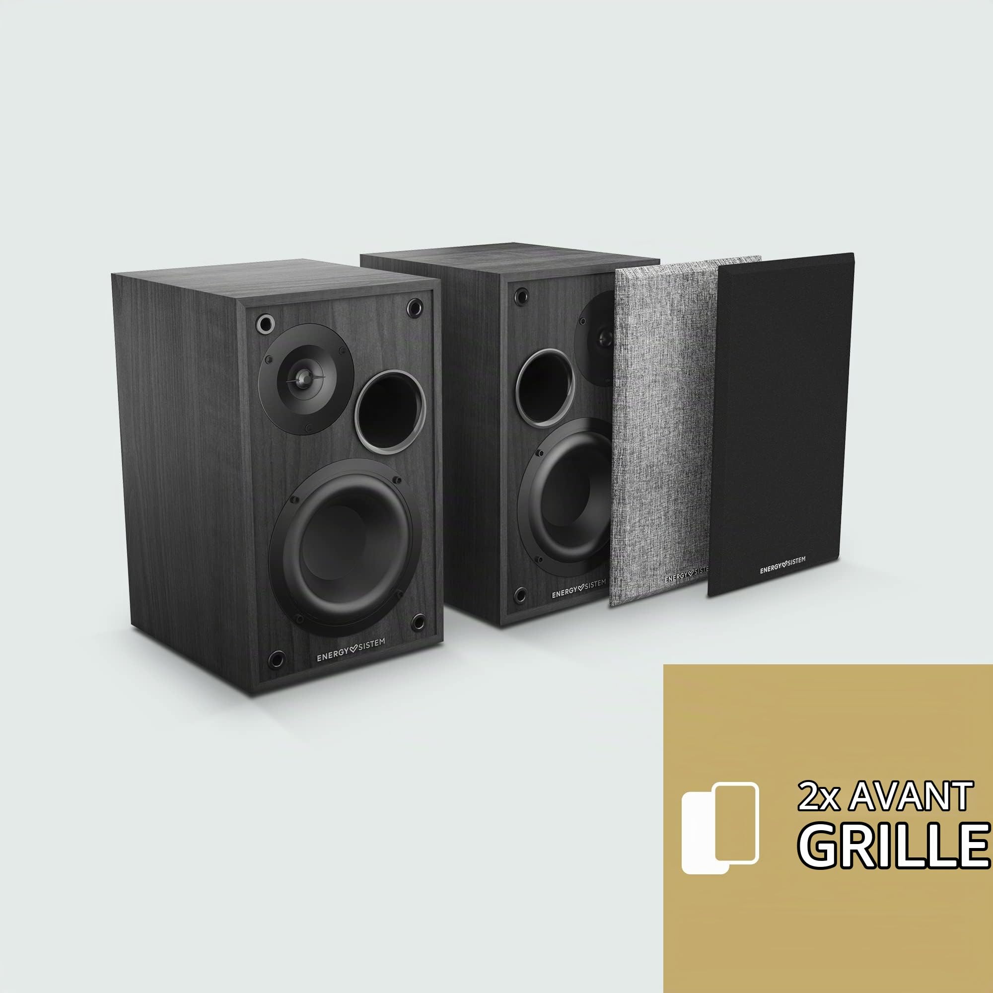 Energy Sistem Studio Monitor 2 - Bluetooth Jeu de 2 Enceintes Actives de bibliothèque 2.0 Chaîne Haut (Parleur Actif 2.0, Bluetooth 5.0, 50 W, Subwoofer, Entrée Optique TOSLINK, Port HDMI Arc) Noir