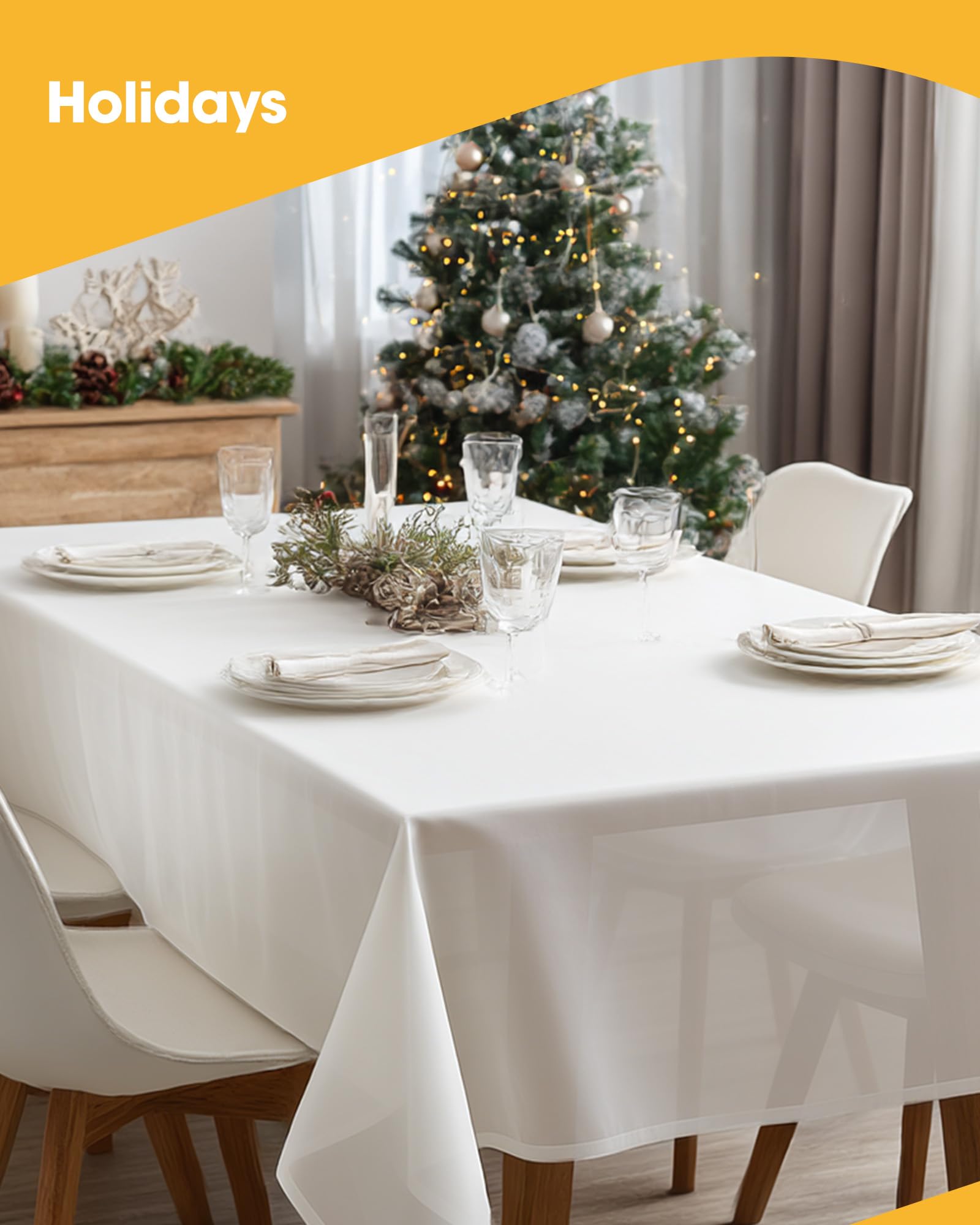 Niuara Mantel rectangular de plástico blanco, paquete de 15 unidades, mantel de 54 x 108 pulgadas para mesas de 6 pies, mantel para uso desechable, mantel para fiestas de vacaciones, reuniones