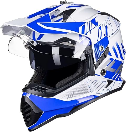 Miniatura 9 de ILM Casco de motocicleta Dual Sport Adventure con visera solar compatible con Pinlock, moto de nieve, ATV Dirt Bike Off Road, modelo WS902 (negro