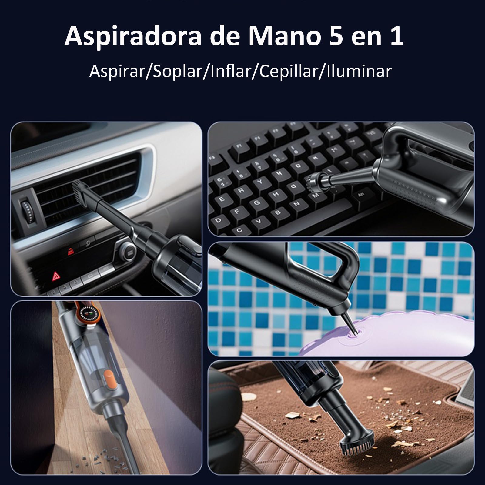 2 En 1 Aspirador de Mano Potente y Soplador Aire Comprimido, 17000Pa Aspiradora sin Cable Coche, Descarga de Polvo Automática con un Toque, 2 Niveles, Ideal para Pelo de Mascotas, Coche, Hogar
