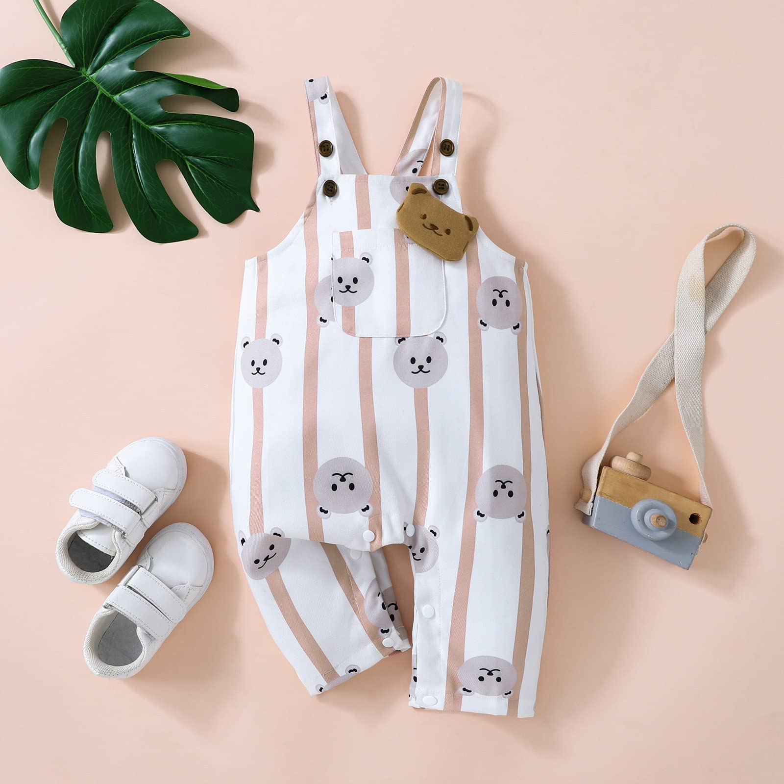 ZAXARRA Unisex Baby Jumpsuit Romper Baby Girl Boy Overalls Stripes Long Pants Infant Baby Summer Clothes (Caramel, 0-6 Months)