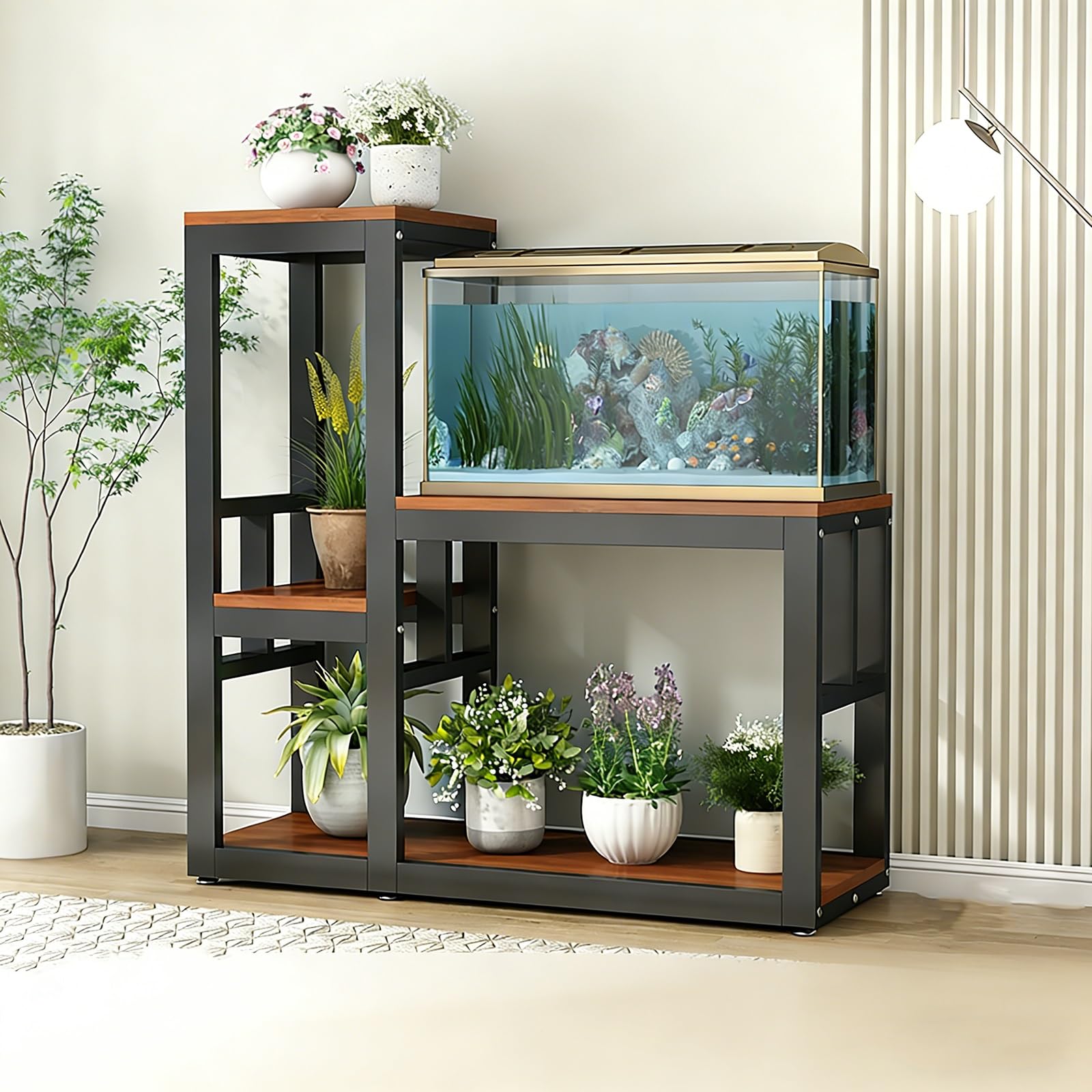 Aquariumständer, Robustes Aquarium mit seitlicher Stütze, geeignet für Reptilien, Tragkraft 1000 lbs (schwarz, 80x40x70 cm / 31x16x27,5 Zoll).