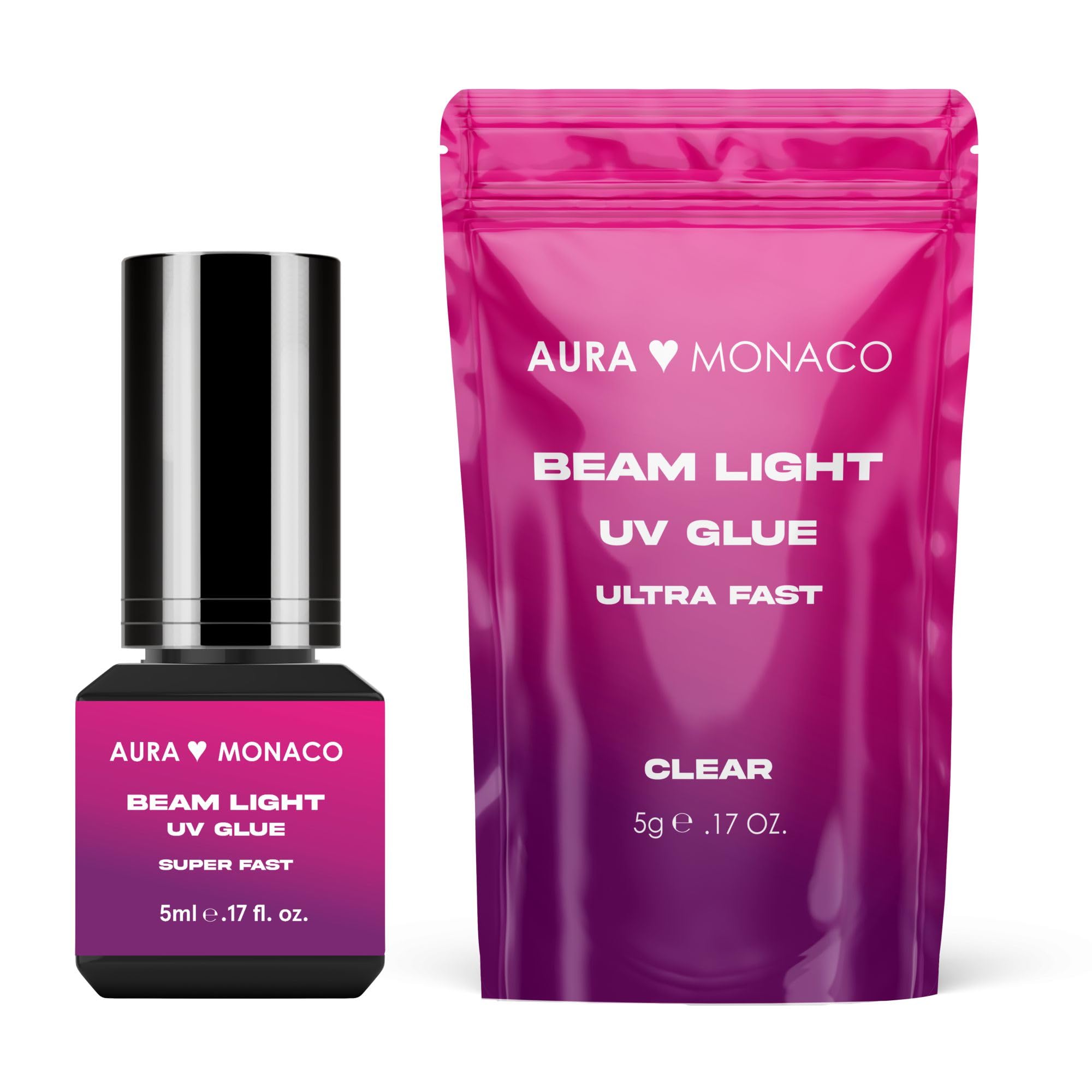 AURA Monaco | Beam Light UV Wimpernkleber Super Fast – Transparenter UV Lash Glue für Beam Light UV-LED-Systeme – 1 Sekunde Trocknungszeit, starker Halt und allergikerfreundlich – 5 ml (Pack of 1)