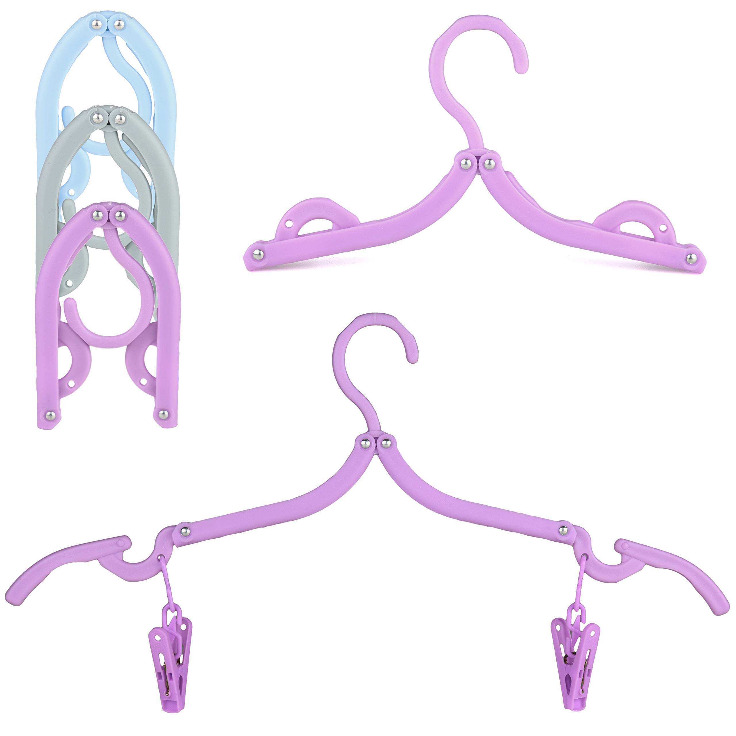 The Hanger Store 10 Lilac Travel Coat Hangers Folding Design with Skirt Trouser Clips, Portable & Foldable
