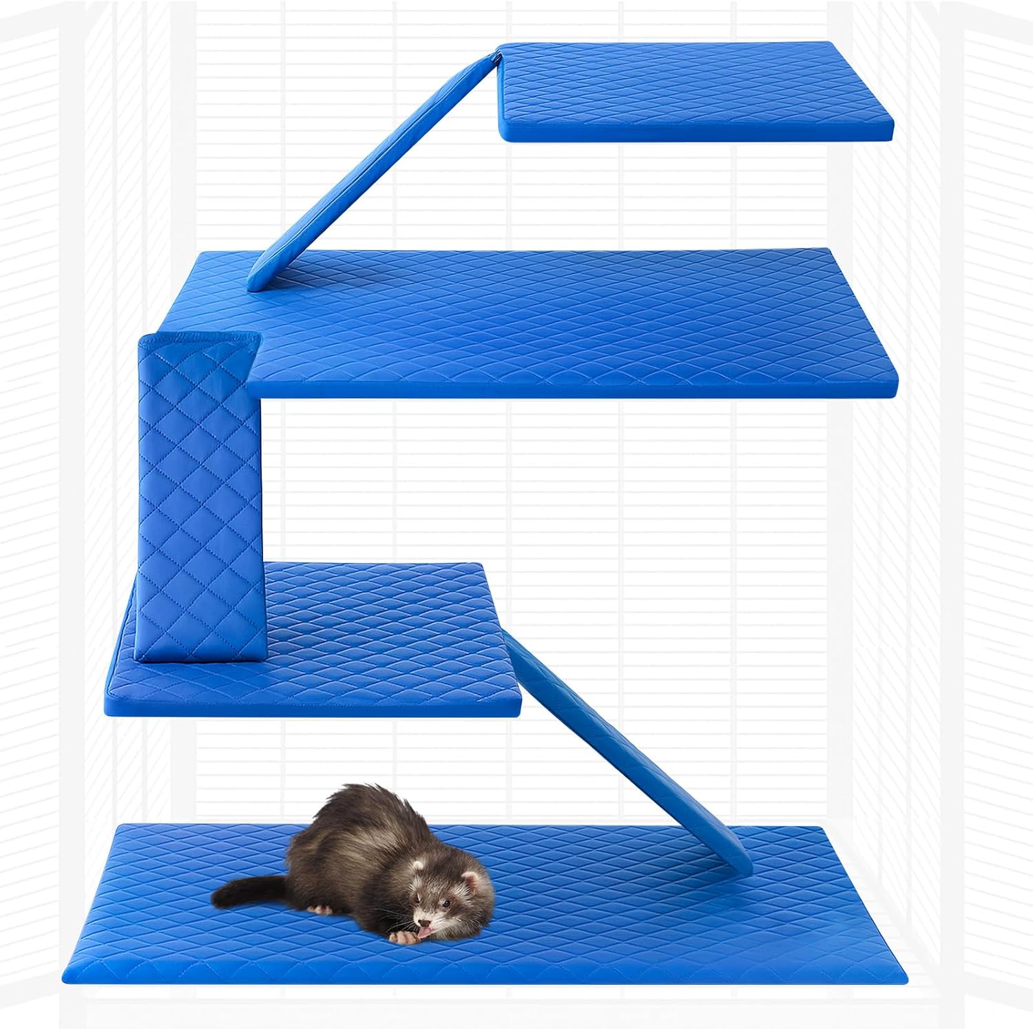 7 Pcs Ferret Cage Liner Washable Ferret Pads Bedding Cage Accessories Kit for Small Animals Hamster Rats Chinchillas Hedgehogs Guinea,Stain-Resistant Material (Double Unit Set,Blue)