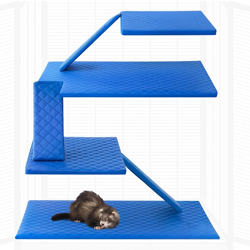 Forração Lavável para Gaiola de Pequenos Animais Beeveer em Tecido Oxford Azul, Conjunto Duplo com 7 Peças