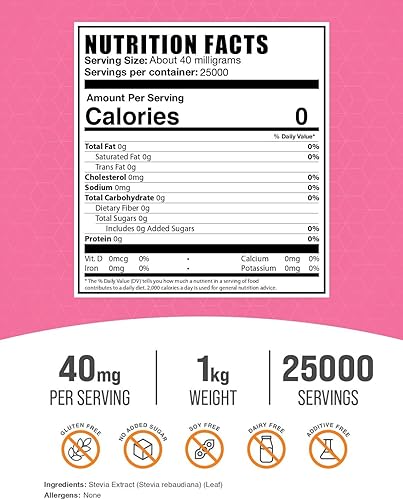 Miniatura 7 de BulkSupplements. com Polvo de extracto de stevia  Alternativa al azúcar  Edulcorante cero calorías  Sustituto del azúcar para hornear  Edulcorante