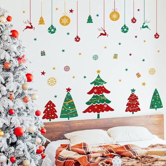 Christmas Window Stickers Christmas Tree Snowflake Wall Decals Removable Wall Stickers for Christmas Decorations