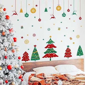 Christmas Window Stickers Christmas Tree Snowflake Wall Decals Removable Wall Stickers for Christmas Decorations