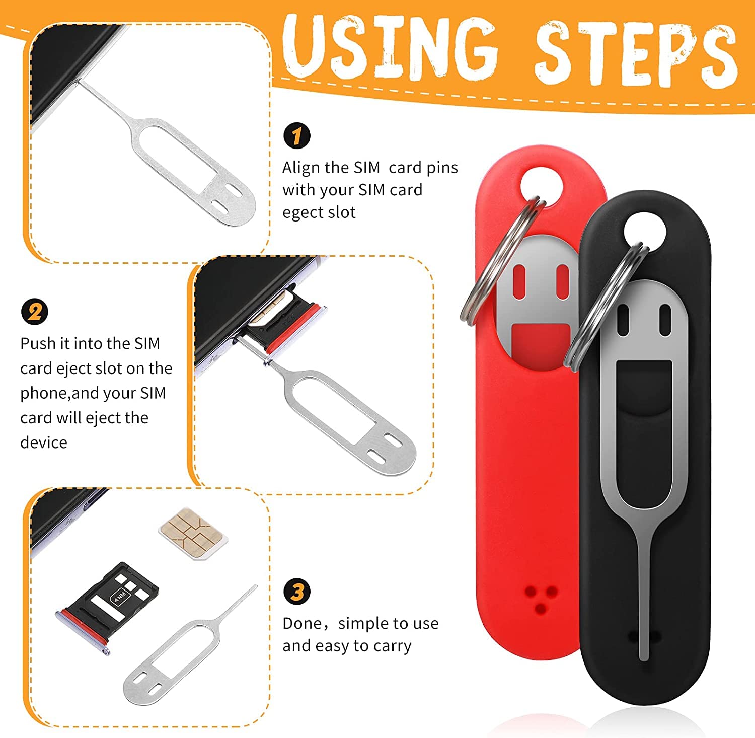 4-Pack SIM Card Removal Tool - Universal Ejector Pin Key, SIM Tray - View #5