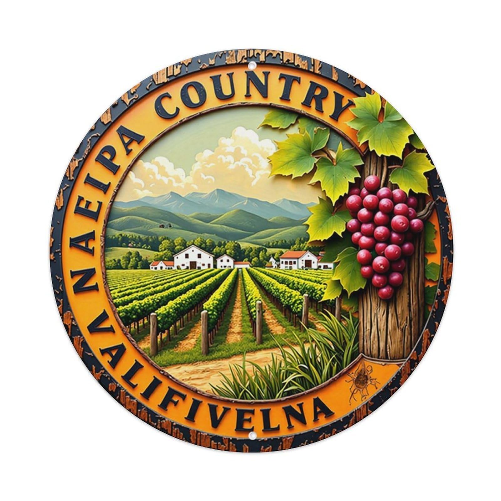 Vineyard Landscape Grape Cluster Mountains Farmhouse Tin Sign Metal Poster Vintage Metal Signs for Home Man Cave Bar Cafe Kitchen laundry room Wall Decorations Gift 8x8Inch