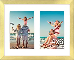decorUhome 8x10 Picture Frames Collage Wall Decor, Display 2Pcs 4x6 Photos with Mat or 1Pcs 8x10 Unmatted, 2 4x6 Collage Picture Frames for Wall Mounting, Gold