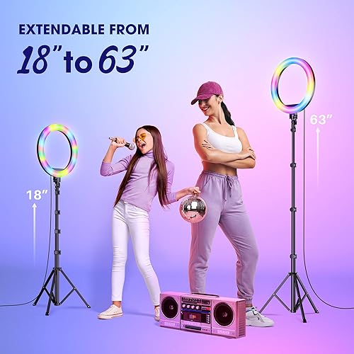Miniatura 4 de TODI Anillo de luz RGB de 12 pulgadas con soporte de trípode de 63 pulgadas, 3 modos CCT y 39 modos de color. Anillo de luz para selfie con soporte