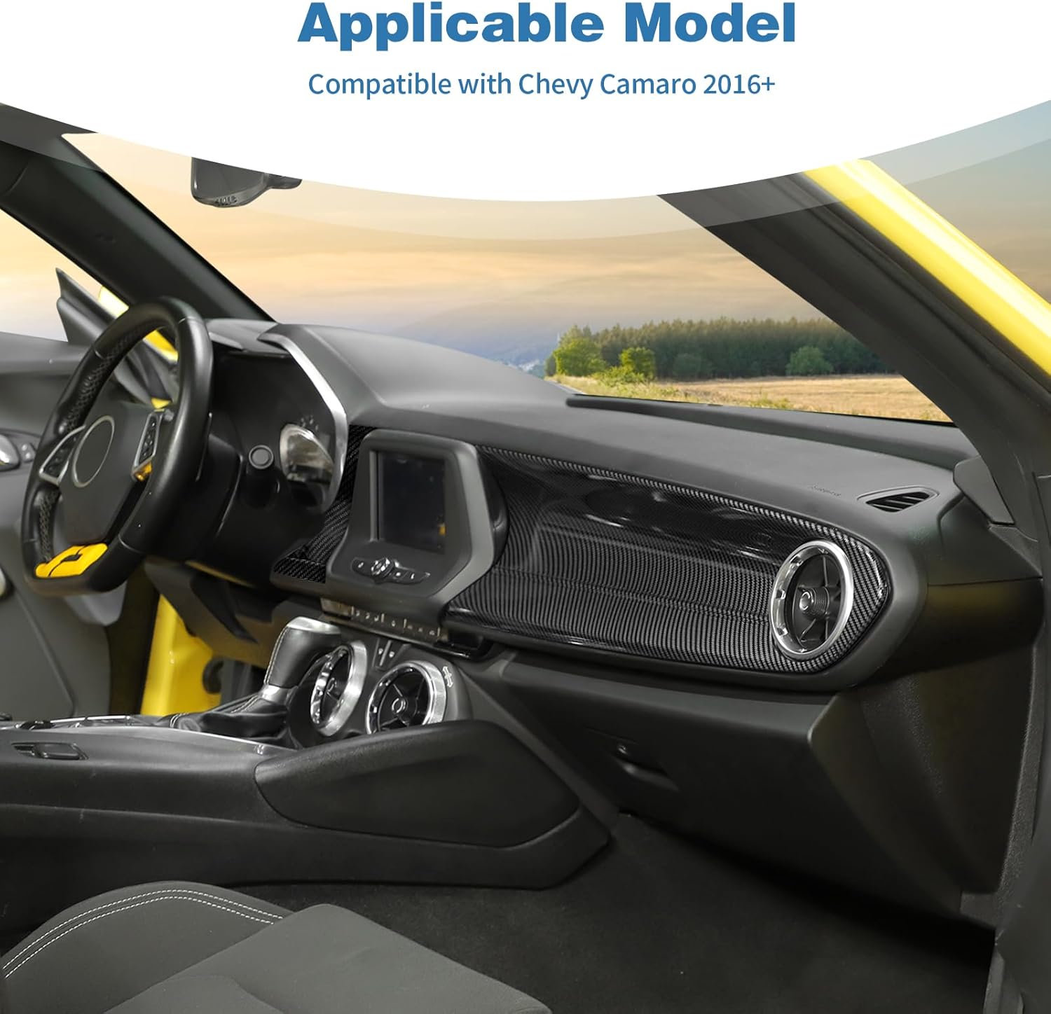 for Camaro Dashboard Panel Trim Cover Carbon Fiber for Chevrolet Camaro 2016 up Black Carbon Fiber Grain Interior Accessories 3pcs