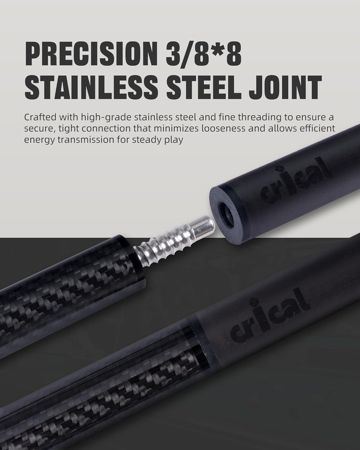 CRICAL Carbon Fiber Pool Cue with Stick Low Deflection Shaft - 58 Inch Billiard Cue Stick with Cowhide Grip & 3K Weave Design, 12.5mm Tip, Fixed Weight (19oz), 3/8x8 Joint – Ideal for Players
