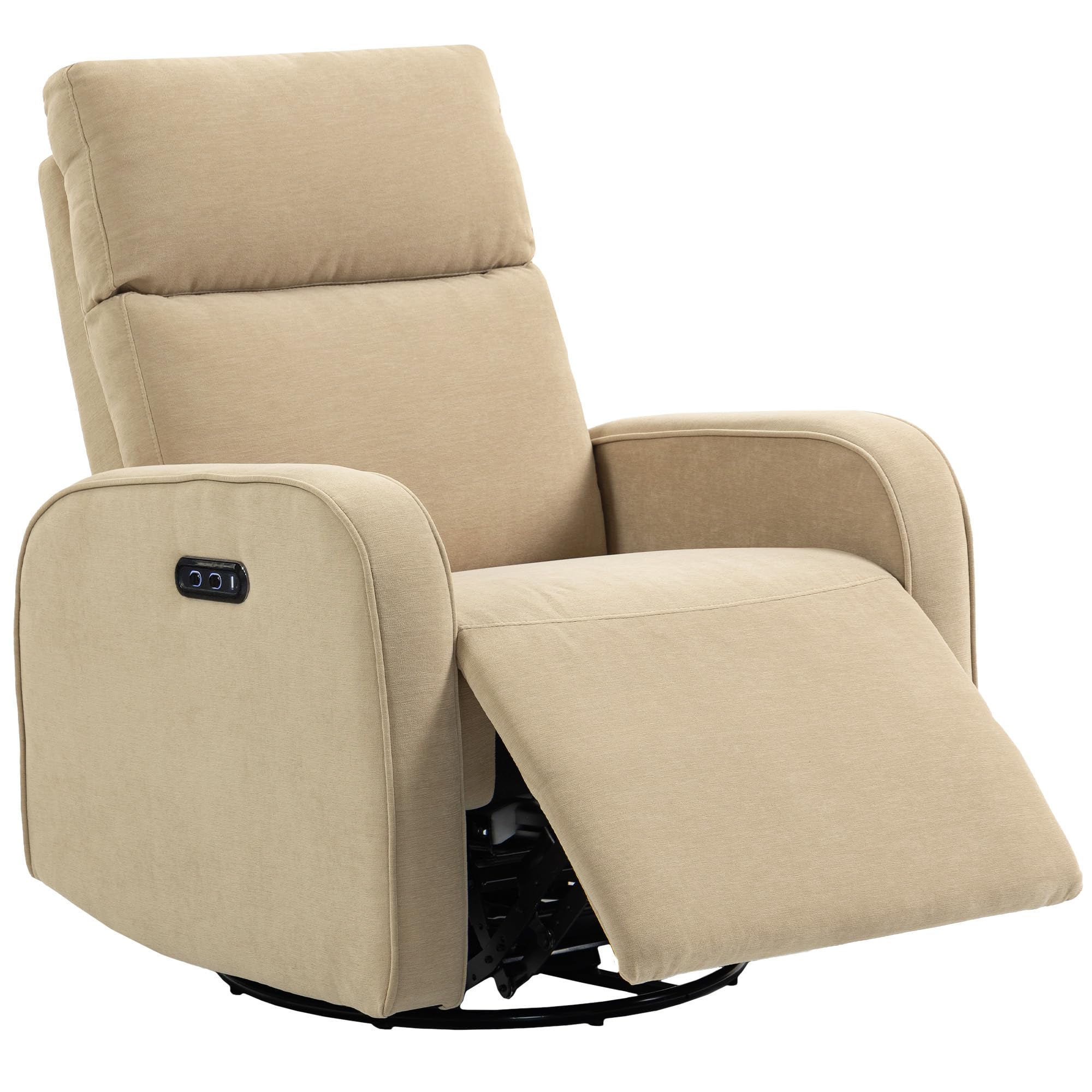 HOMCOM Sillón Relax Reclinable Eléctrico con Doble Motor Reposapiés Beige | Sillón Reclinable de Chenilla Giratorio, Balancín, Reposacabezas Ajustable, Puertos USB y USB-C, Botones Iluminados
