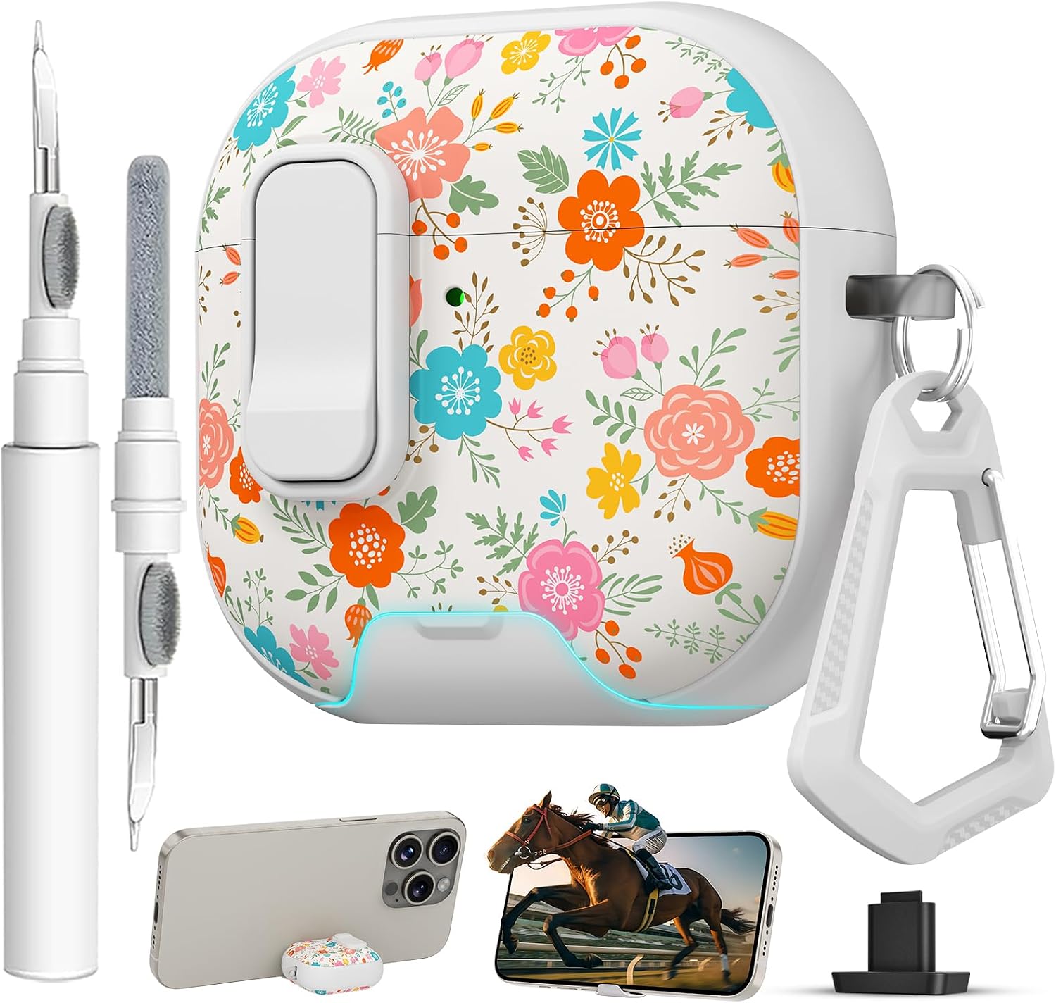 for AirPods 4 Case with Safty Lock & Phone Stand,Cute Floral Pattern Style