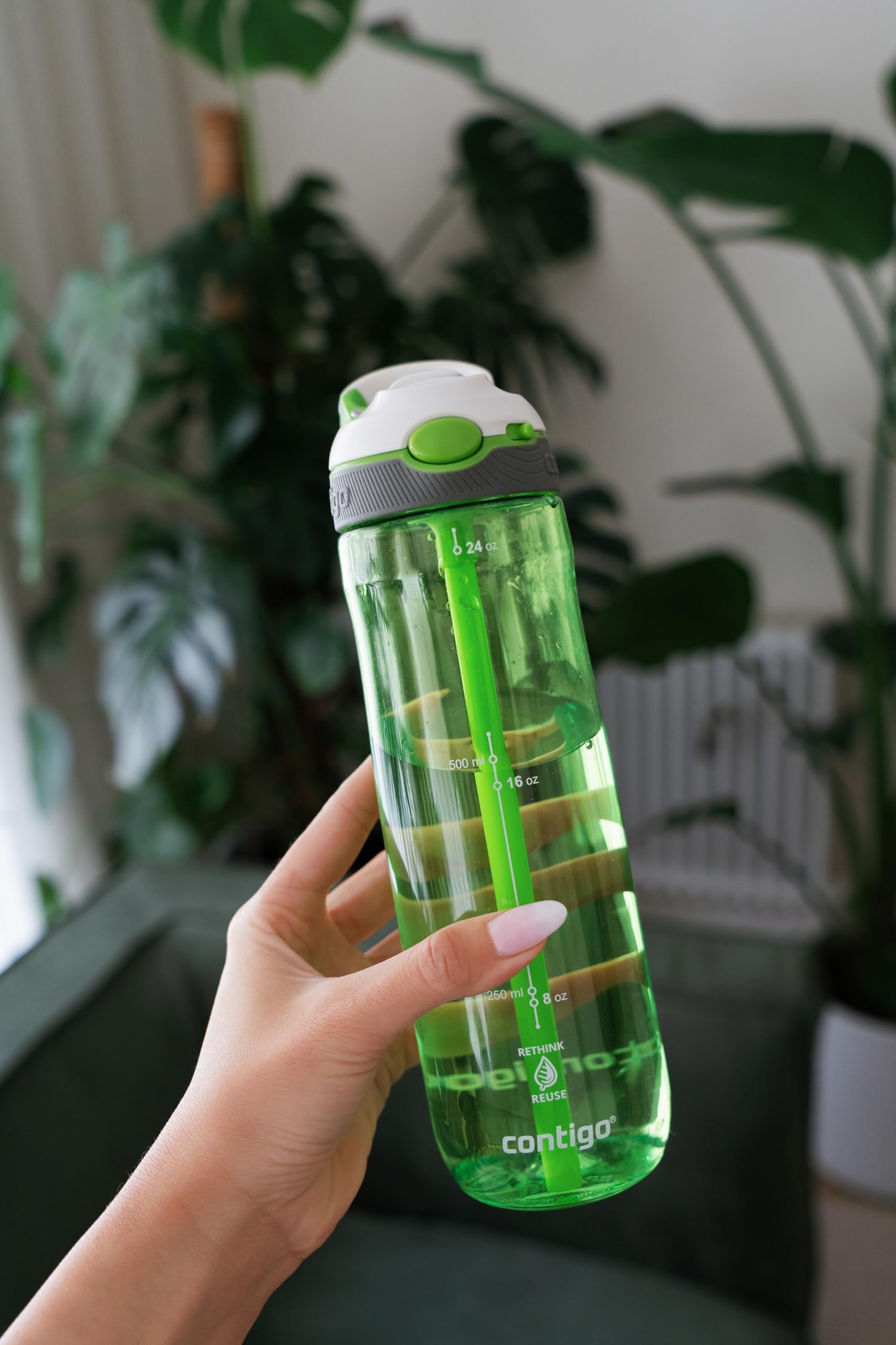 Contigo Ashland Autoseal Butelka na wodę ze słomką, duża, 720 ml, bez BPA, butelka sportowa, szczelna butelka na napoje, idealna do szkoły, na siłownię, rower, do biegania, wędrówek