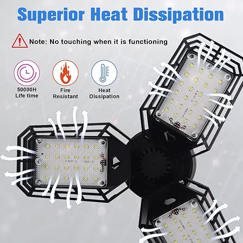 Miniatura 3 de Aoretic Paquete de 1 bombilla LED para garaje, 80 W, 8000 lm 6500 K, luz LED de tienda con 3 paneles deformables, luz de granero de sótano, luces de