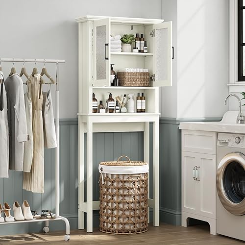 Miniatura 4 de Armario de almacenamiento sobre el inodoro, organizador de baño sobre el inodoro con puertas y estante ajustable, marco grueso sobre el armario de