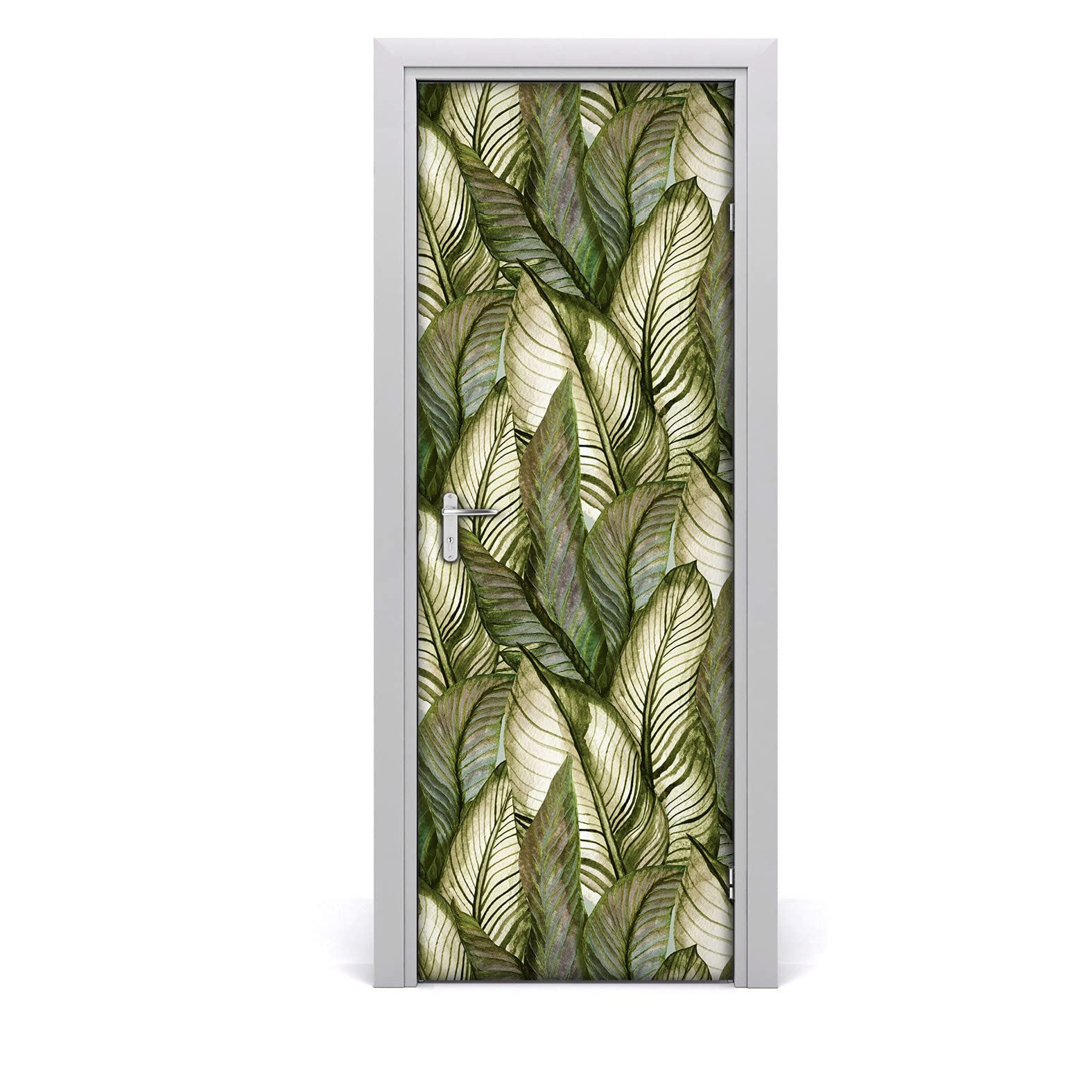 Adhesivo de puerta tropical para salones y dormitorios vinilo de hojas de palma DIY