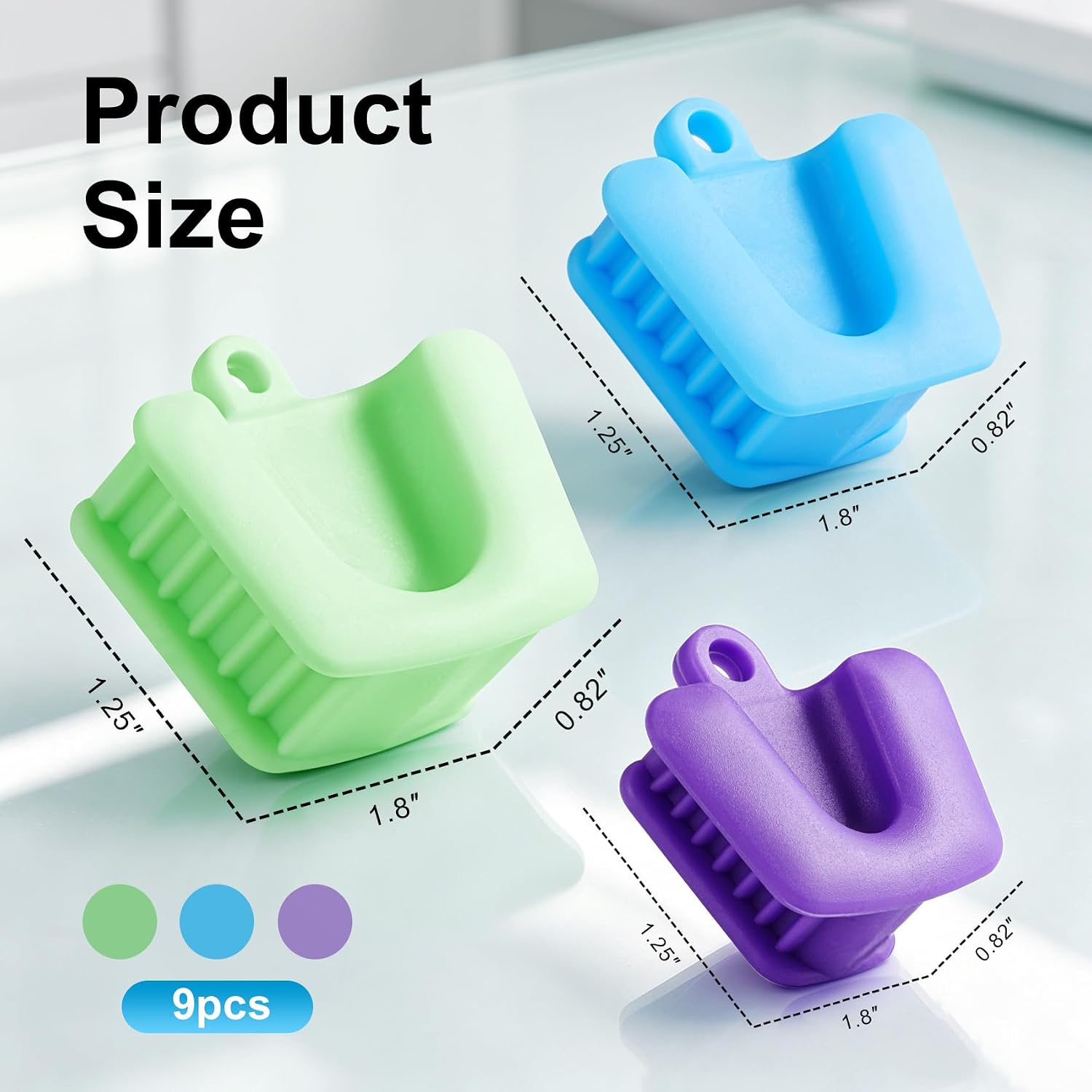 9Pcs Dental Bite Blocks, Orthodontic Mouth Prop Bite Block with 3 Sizes L/M/S 3 Colors, Heat Resistant Silicone Mouth Props Oral Retractor Opener for Dental Treatment and Orthodontic Care