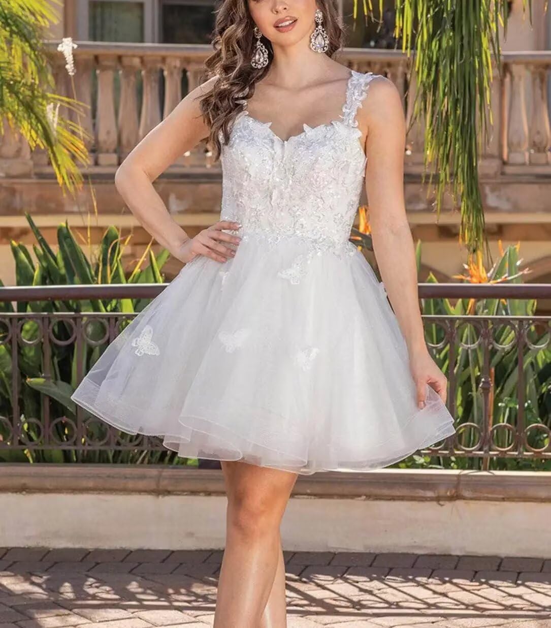3D Butterfly Short Tulle Dress Off Shoulder Prom Homecoming Dress Glitter Lace Appliques Quinceanera Dress