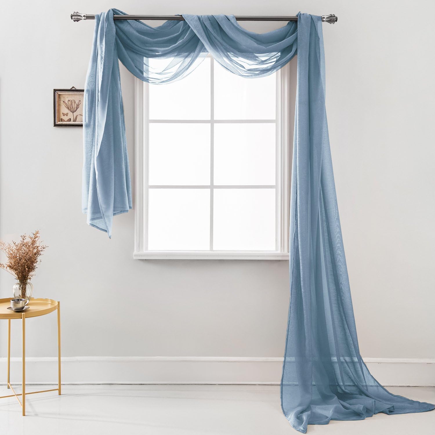 Luxury Window Sheer Elegant Voile Curtain Scarf for Home, Birthday Party, Wedding Decoration, 1 Panel 54" W x 216" L, Quite Blue