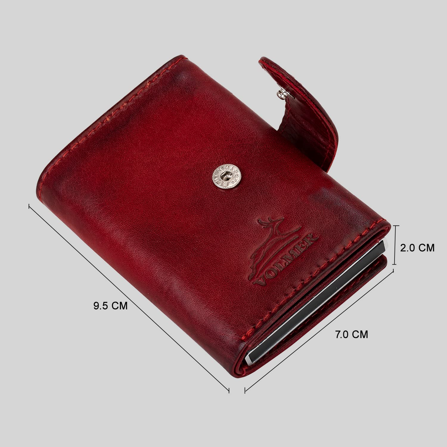 Fa.Volmer ® POP-UP portacarte con tasca per monete in vera pelle per uomo e donna | max. 11 carte | protezione RFID | portafoglio VO31 Red (rosso bordeaux)