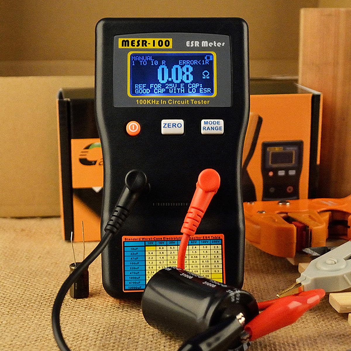 Mesr-100 Multimetro Digitale, ESR Misuratore Gamma Automatica 0,001R a 100R Circuito ESR Resistenza/Capacità Tester Ohmmetro Retroilluminato Doppio Terminale, per Riparazione Tv/Lcd/Scheda Audio