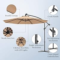 Vista 2 de Tangkula Sombrilla solar de 10 pies para patio al aire libre con luz LED, sombrilla de mercado con cubierta colgante y base cruzada (beige)